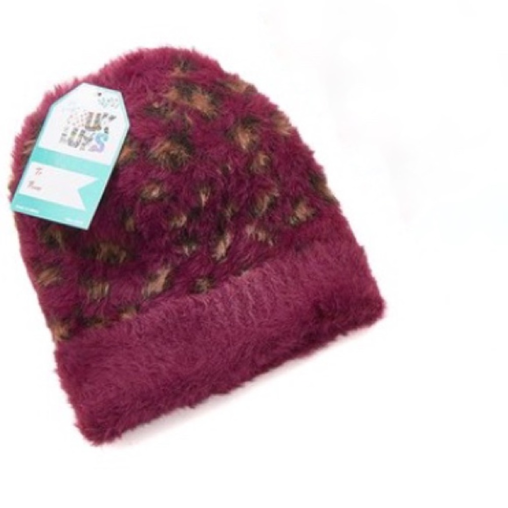 NWT Muk Luks Berry & Brown Leopard Beanie